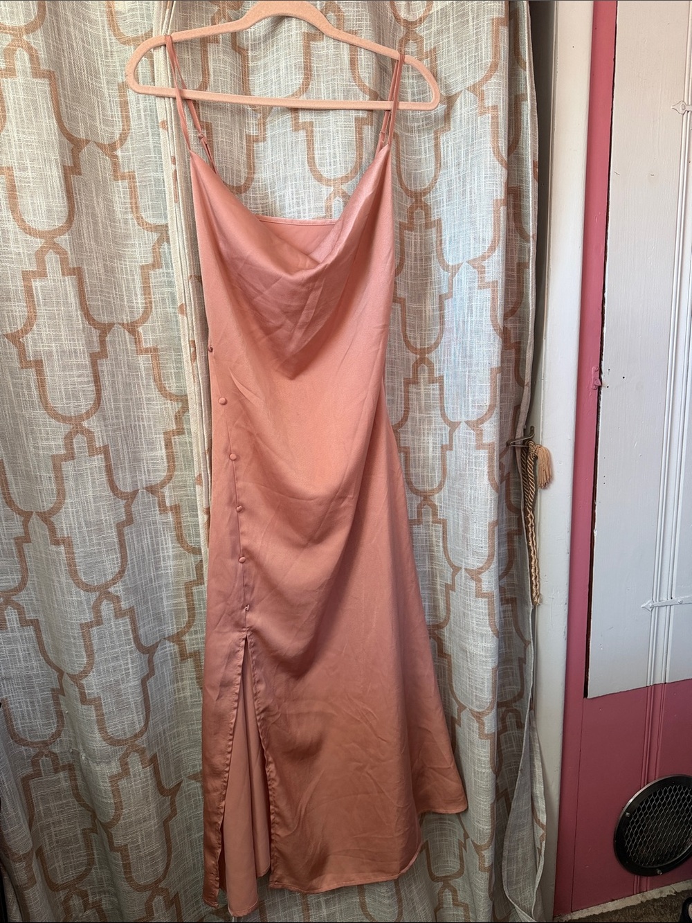 Cider Rose Pink Satin Cowl Slip Maxi Dress